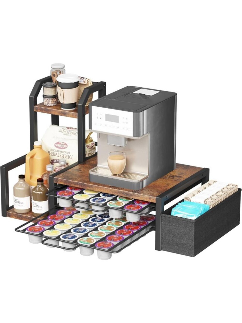 K Cup Organizer for Countertop - Holds 60 K-Cups & 10 Syrup Bottles
